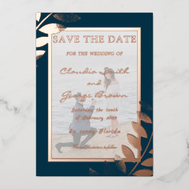 Elegantes Tropical Blätter Foto Save the Date Real Folieneinladung