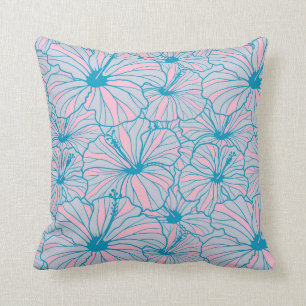 Elegantes Tropical Blue Floral Hibiskus Muster Kissen