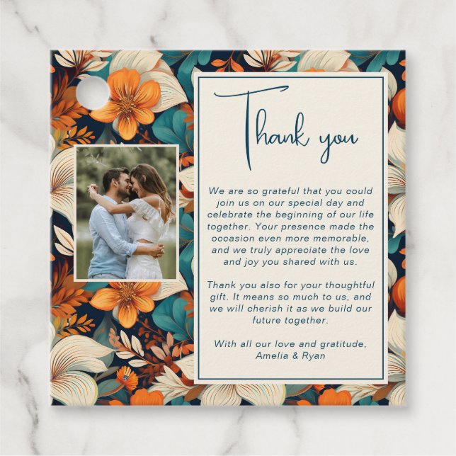 Elegantes Tropical Blume Floral Wedding Foto Geschenkanhänger (Vorderseite)