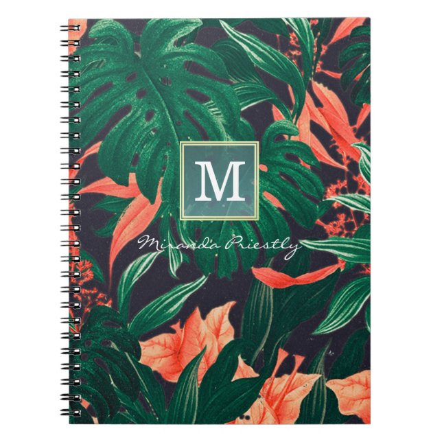 Elegantes Tropical Floral Modern Gold Frame Monogr Notizblock (Vorderseite)