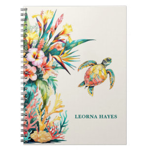 Elegantes Tropical Floral Sea Turtle-Notebook Notizblock