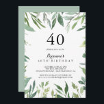 Elegantes Tropical Green Foliage 40. Geburtstags-P Einladung<br><div class="desc">Diese elegante tropische,  grüne Party Einladung aus dem 40. Jahrhundert eignet sich ideal für eine moderne Geburtstagsfeier. Dieses handgezeichnet Design zeichnet sich durch Aquarellfarben schöne grüne Blätter aus.</div>