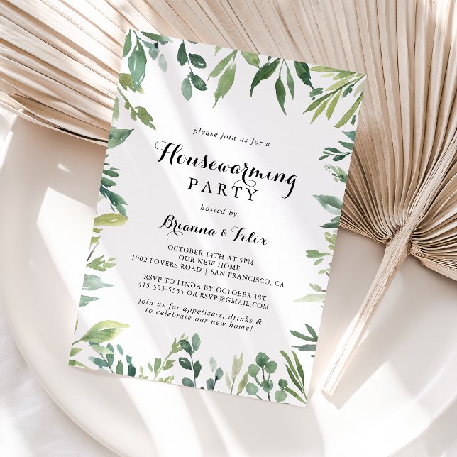 Elegantes Tropical Green Foliage Housewarming Part Einladung (Von Creator hochgeladen)