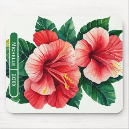 Elegantes Tropical Hawaii Hibiskus Green Monogram Mousepad