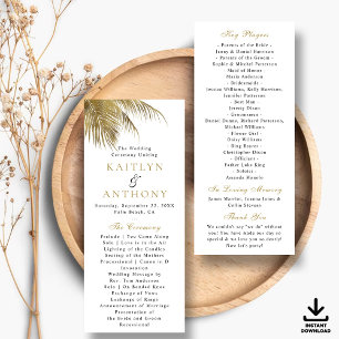 Elegantes Tropical Palm Tree Beach Hochzeitsprogra Einladung
