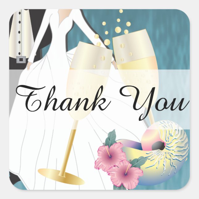 Elegantes Tropical Wedding Couple | Vielen Dank Quadratischer Aufkleber (Vorderseite)