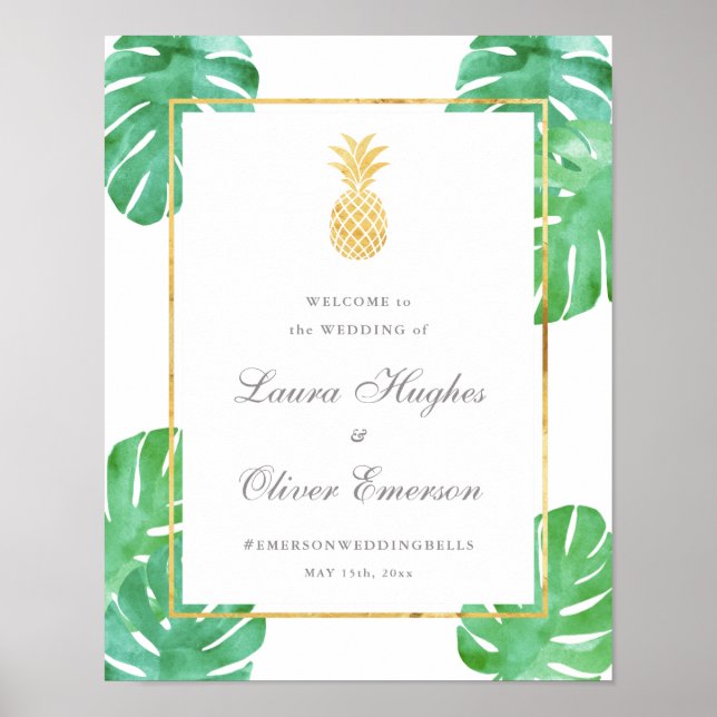 Elegantes Tropisches Ananas Begrüßungszeichen Poster (Vorne)
