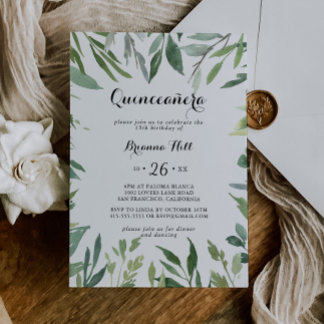 Elegantes tropisches Blattwerk Quinceañera Einladung