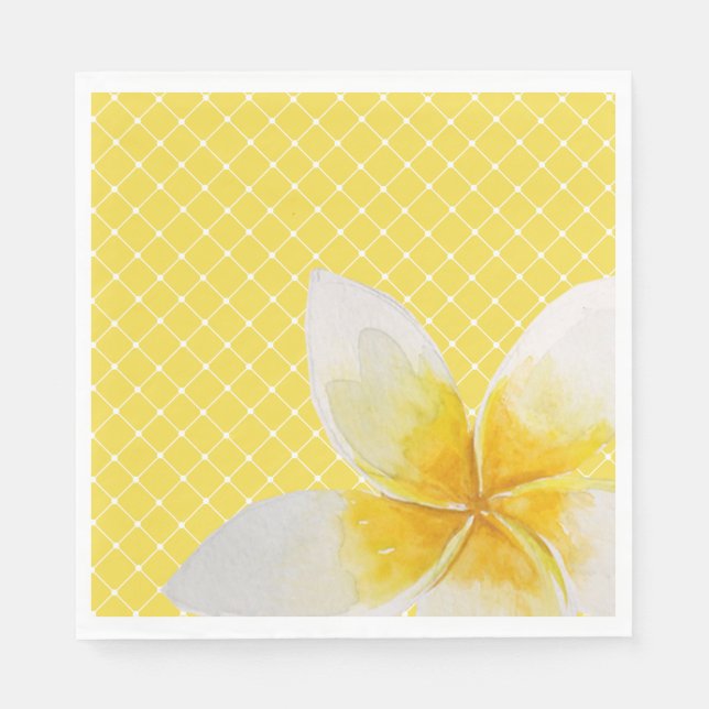 Elegantes tropisches Blume & Trellis Muster | Gelb Serviette (Vorderseite)