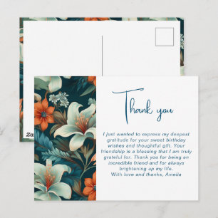 Elegantes tropisches Blumenblattmuster Danke Postkarte