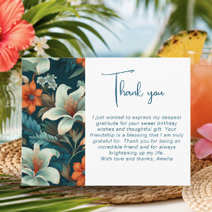 Elegantes tropisches Blumenlaubmuster Danke Postkarte
