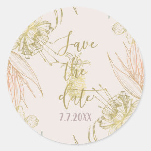 Elegantes tropisches botanisches florales "Save th Runder Aufkleber