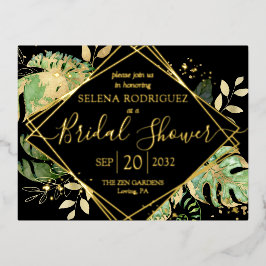 Elegantes tropisches Brautparty Black & Gold Folie Einladungspostkarte
