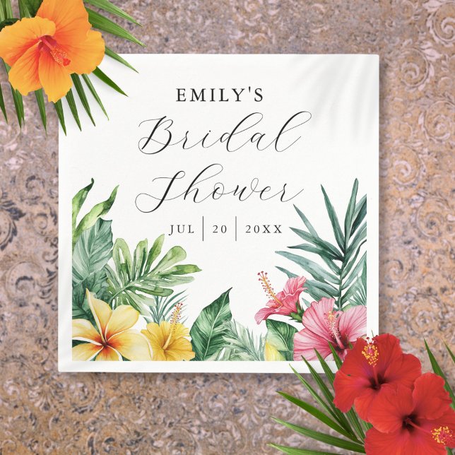Elegantes tropisches Brautparty Serviette (Elegant Watercolor Tropical Floral Bridal Shower Napkins)
