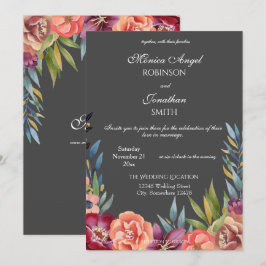 Elegantes Tropisches Burgund & Blush Gray Wedding  Einladung
