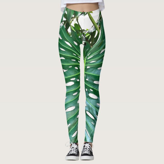 Elegantes tropisches Dschungelblatt aus Palmblätte Leggings (Vorderseite)