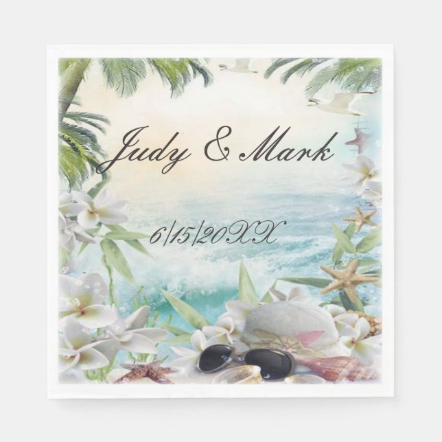 Elegantes tropisches Hochzeitspapier Napkin Serviette (Vorderseite)