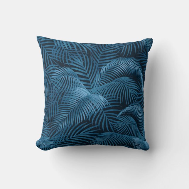 Elegantes tropisches Palmenbaummuster | Blauer Him Kissen (Vorderseite)