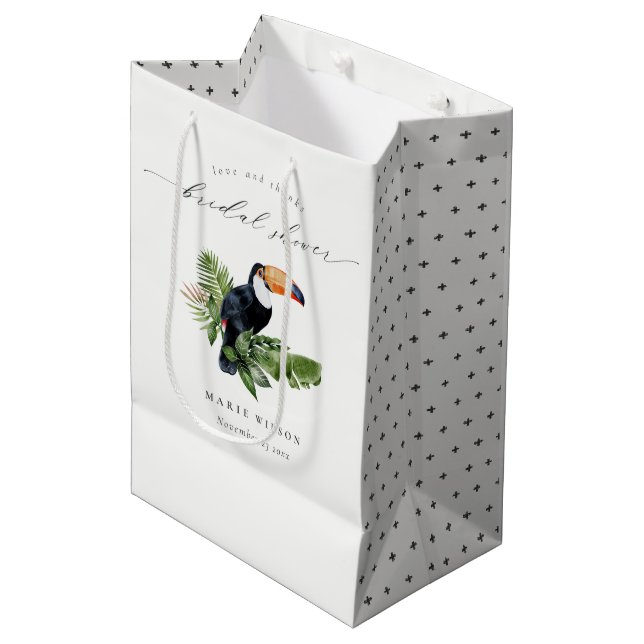 Elegantes tropisches Regenwald Toucan Brautparty Mittlere Geschenktüte (Vorderseite Schrägansicht)
