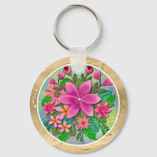 Elegantes tropisches rosa Blumenbouquet Schlüsselanhänger
