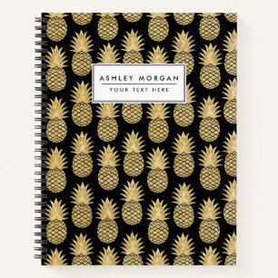 Elegantes tropisches Schwarz-Gold-Ananas-Muster Notizbuch