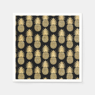 Elegantes tropisches Schwarz-Gold Ananas Muster Serviette