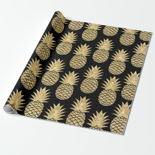 Elegantes tropisches Schwarz-und Goldananas-Muster Geschenkpapier
