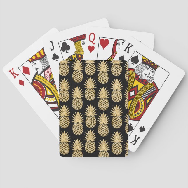 Elegantes tropisches Schwarz-und Goldananas-Muster Spielkarten (Rückseite)