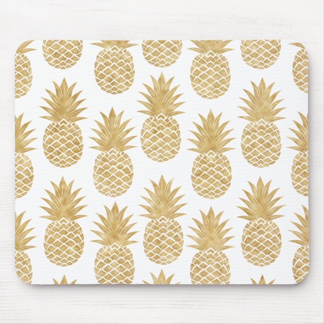 Elegantes tropisches weißes Goldananas-Muster Mousepad (Vorne)