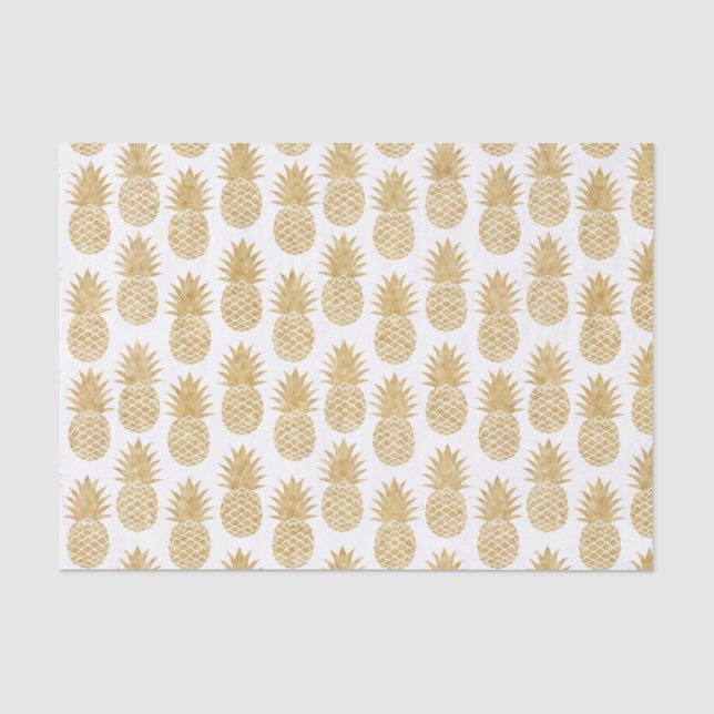 Elegantes tropisches weißes Goldananas-Muster Seidenpapier (Vorderseite)