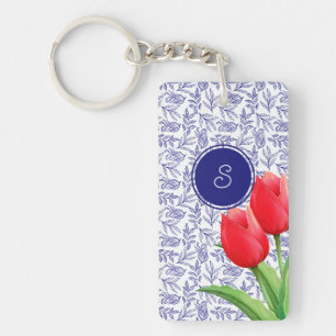 Élégantes Tulipes Rouges Printemps Floral Blue Mon