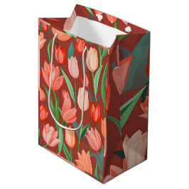 Elegantes Tulpen-Blumenmuster – Rot & Pfirsich Frü Mittlere Geschenktüte