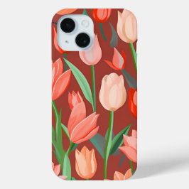 Elegantes Tulpen-Blumenmuster – Rot und Pfirsich F Case-Mate iPhone Hülle