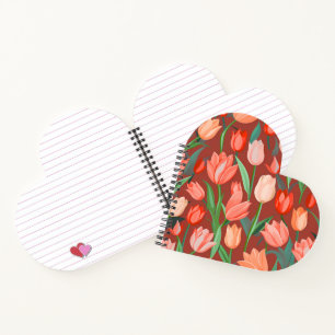 Elegantes Tulpen-Blumenmuster – Rot und Pfirsich F Notizbuch