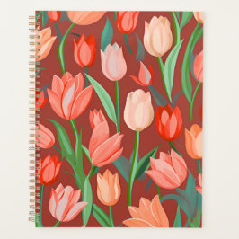 Elegantes Tulpen-Blumenmuster – Rot und Pfirsich F Planer