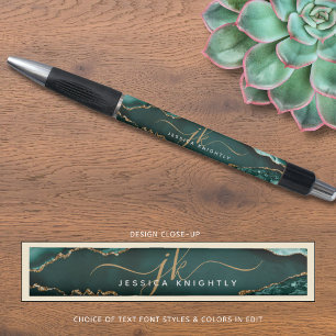 Elegantes Türkis Achat Gold Schrift Monogramm Name Kugelschreiber