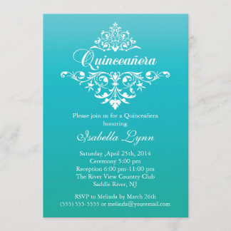 Elegantes Türkis Blue Ombre Quinceañera Party Einladung