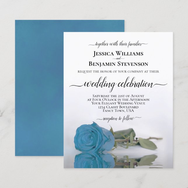 Elegantes Türkis Blue Rose HAUSHALT Hochzeit Einla (Vorne/Hinten)