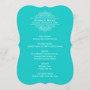Elegantes Türkis Blue Wedding Monogram Dinner Menükarte