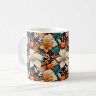 Elegantes Türkis Orange Blumenmuster Floral Kaffeetasse