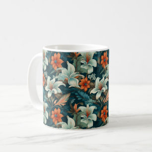 Elegantes Türkis Orange Blumenmuster Floral Kaffeetasse