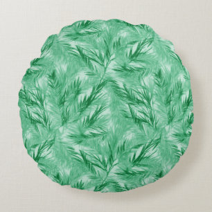 Elegantes Türkis Palm Leaf Rundkissen Rundes Kissen