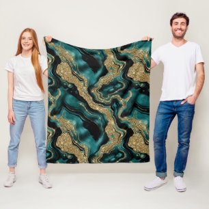 Elegantes Türkis- und Gold-Glitter-Achat-Muster Fleecedecke