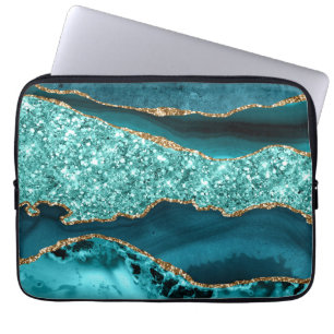 Elegantes Türkis- und Gold-Glitter-Ozean-Achat Laptopschutzhülle
