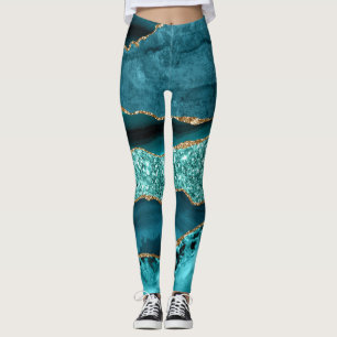 Elegantes Türkis- und Gold-Glitter-Ozean-Achat Leggings