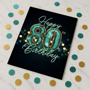 Elegantes Türkis und Gold Metallisch 80. Geburtsta Postkarte