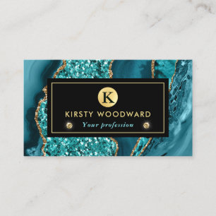 Elegantes Türkis- und Gold-Ozean-Glitter-Achat Visitenkarte