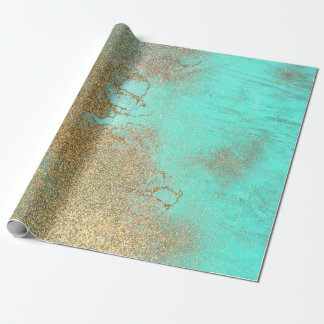Elegantes Türkis und Imitate Gold Glitzer Marmor Geschenkpapier