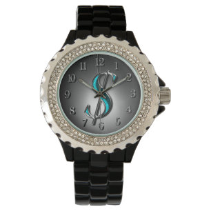 Elegantes Türkis und Silver Dollar Zeichen Stilvol Armbanduhr