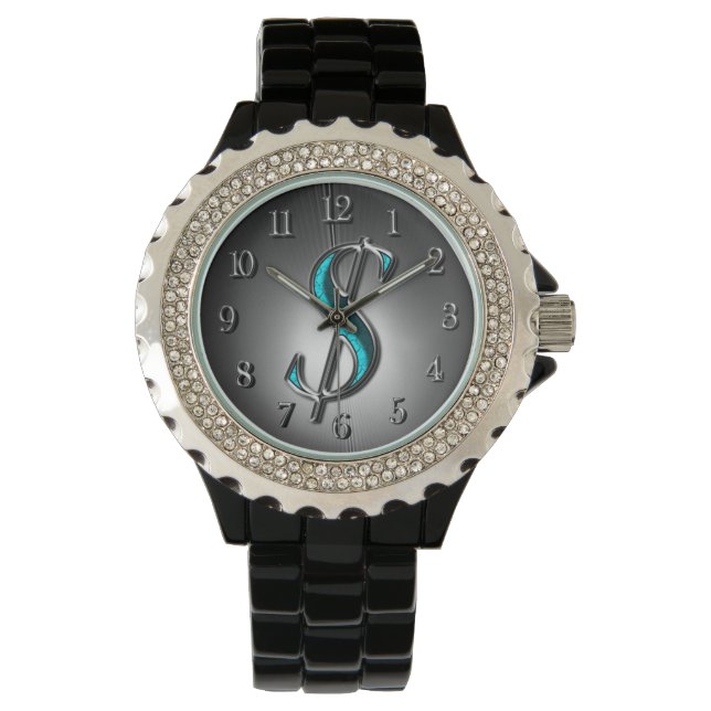 Elegantes Türkis und Silver Dollar Zeichen Stilvol Armbanduhr (Vorderseite)